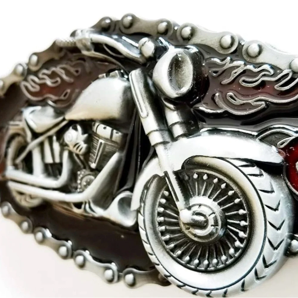 Motorcycle Belt Buckle Biker Gift Rustic Gift Box Silver Tone Motorcycle Buckle